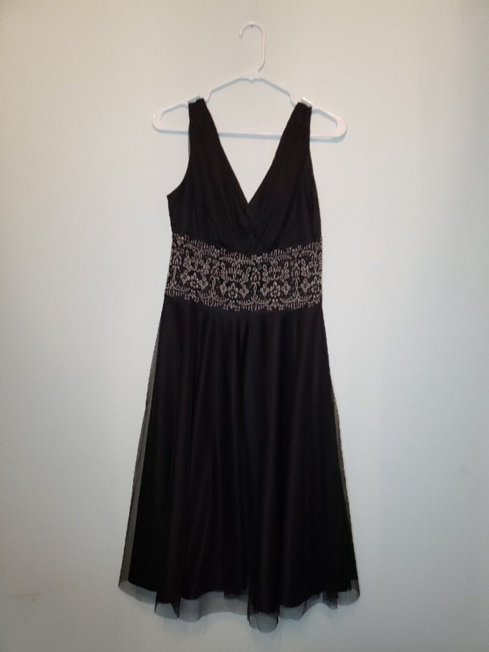 VTG Ronni Nicole Womens 6 Evening Dress V Neck Sleeveless Floral  Black Knee